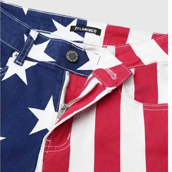 American Flag Pattern High Stretch Mid Rise Bootcut Jeans. Size XL. NWT. - Picture 5 of 10